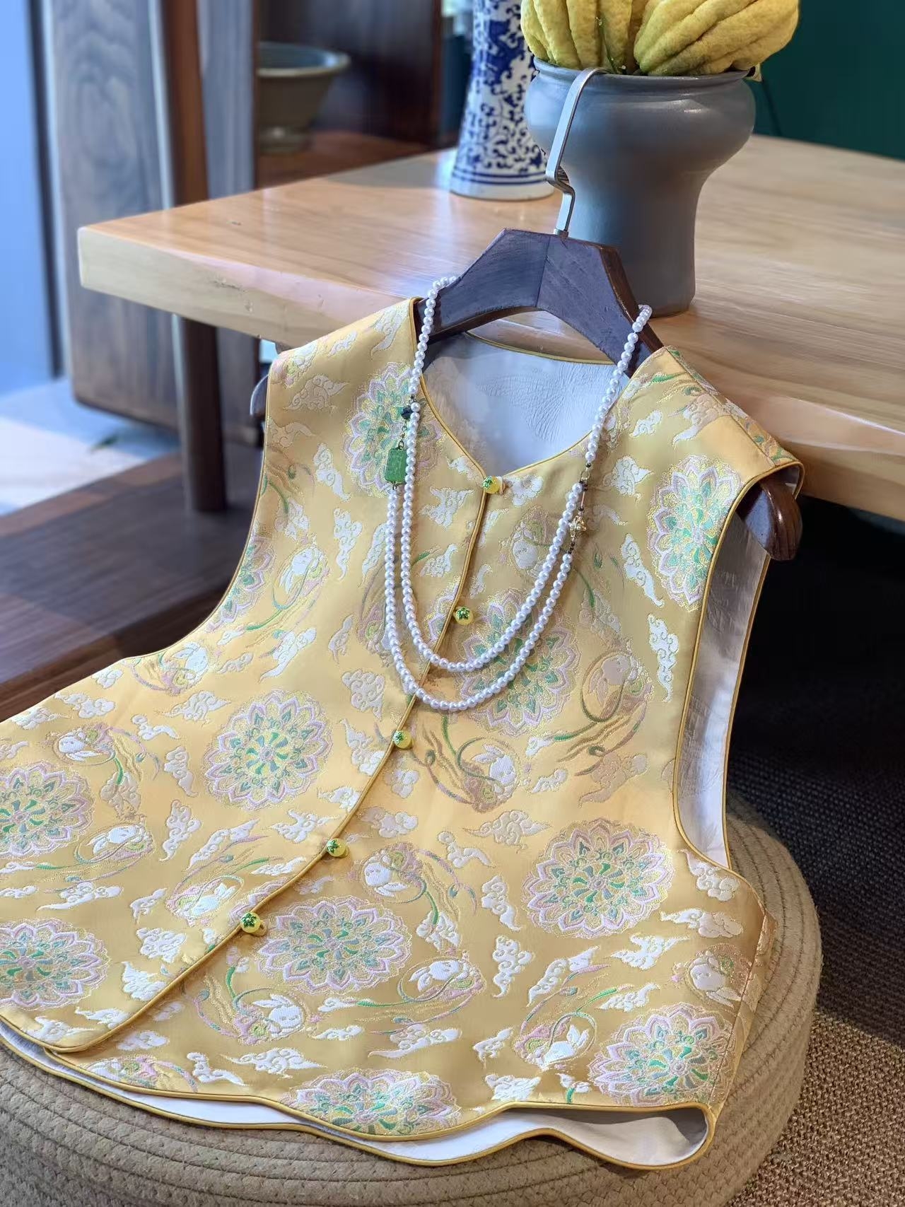 段叔国风【金兔呈祥】手工桑蚕丝新中式海棠门国风马甲