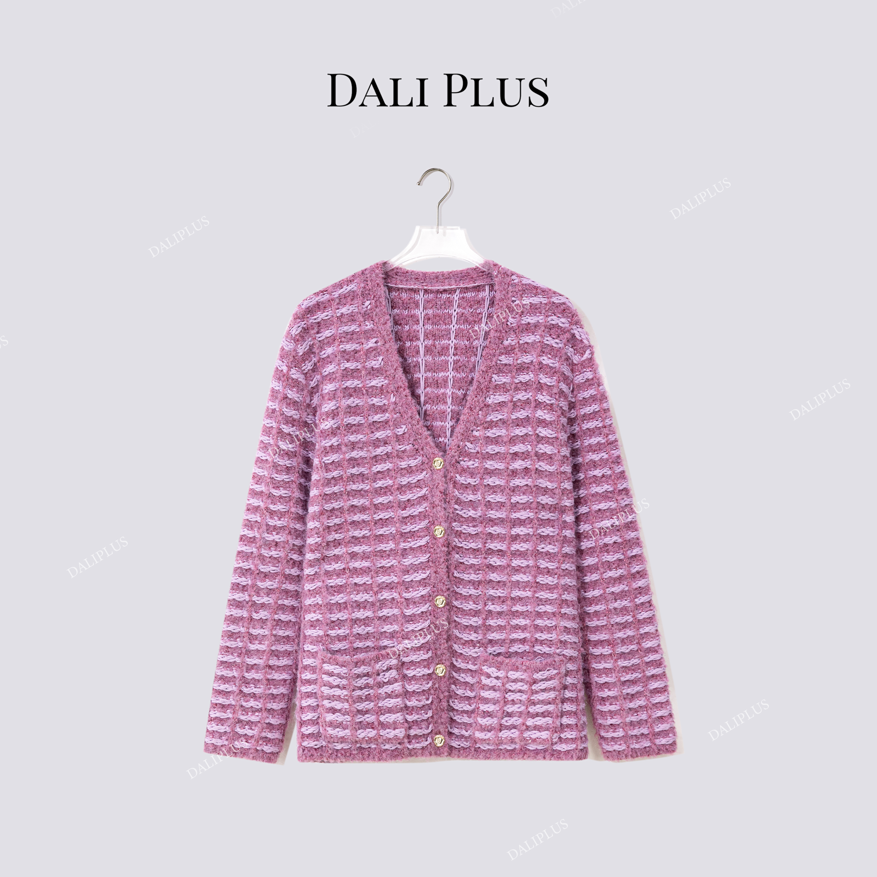 DALI PLUS“海洋之歌玫瑰紫”圈圈纱针织开衫外套-D5CH5215