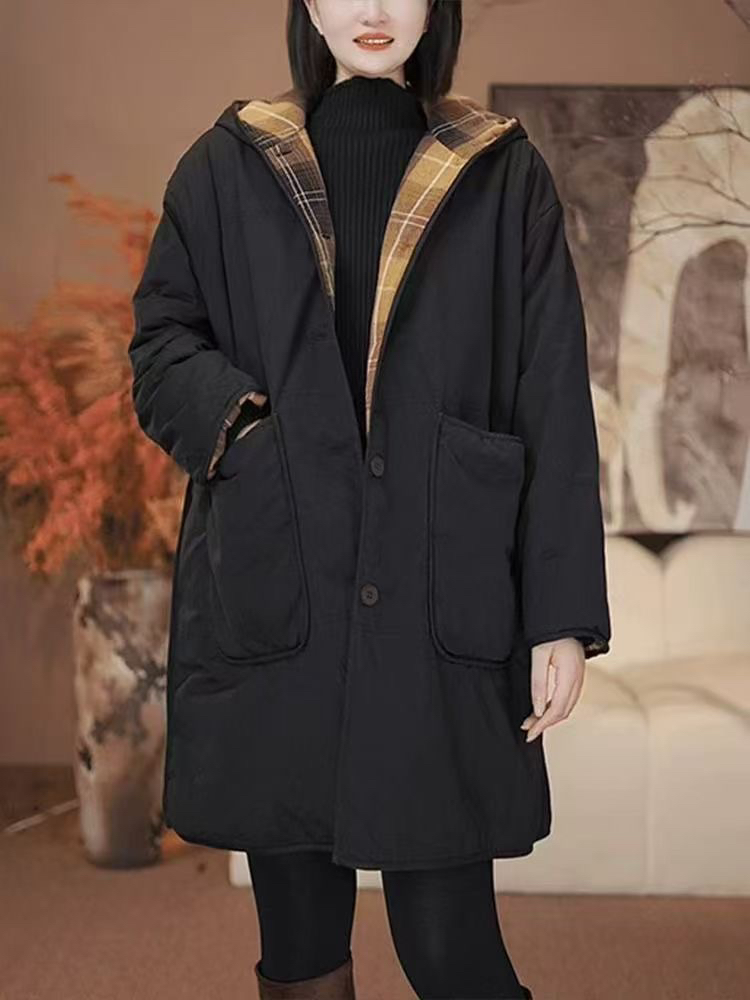 2024年冬季新款韩版中长款休闲显瘦洋气款连帽棉服棉衣女潮