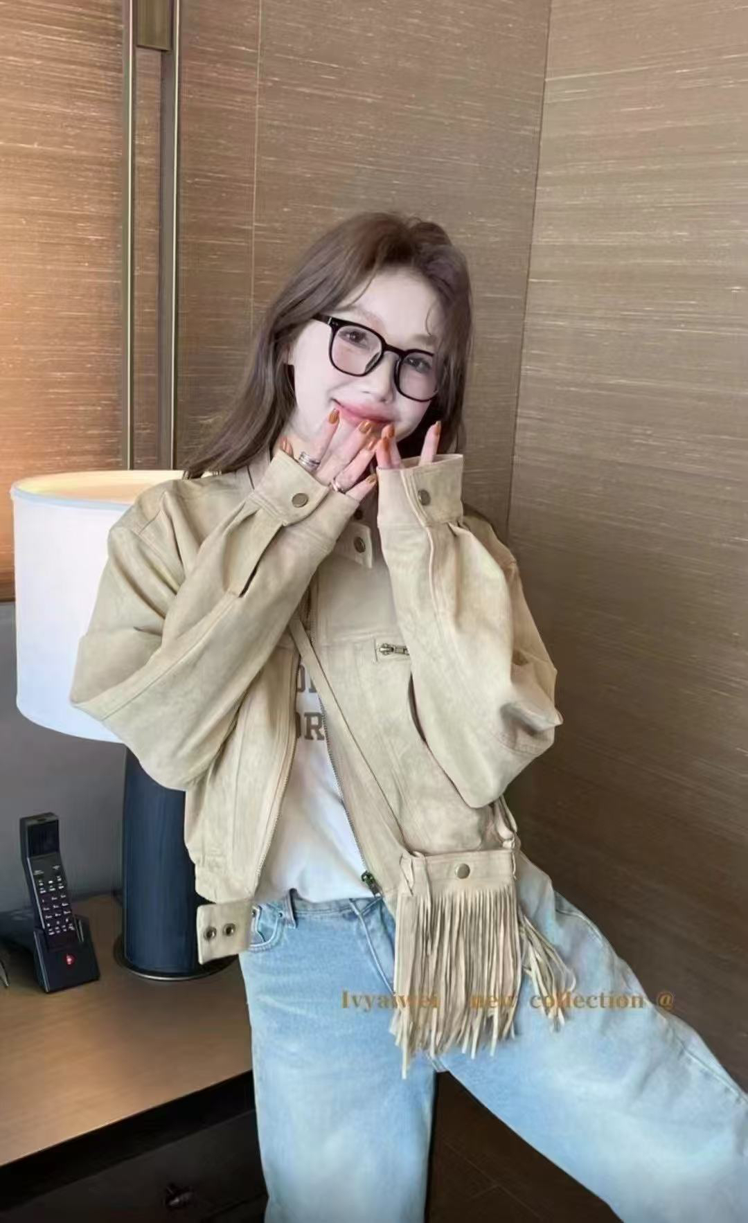 短款韩版设计师上衣美拉德不起球气质落肩袖女短外套女装