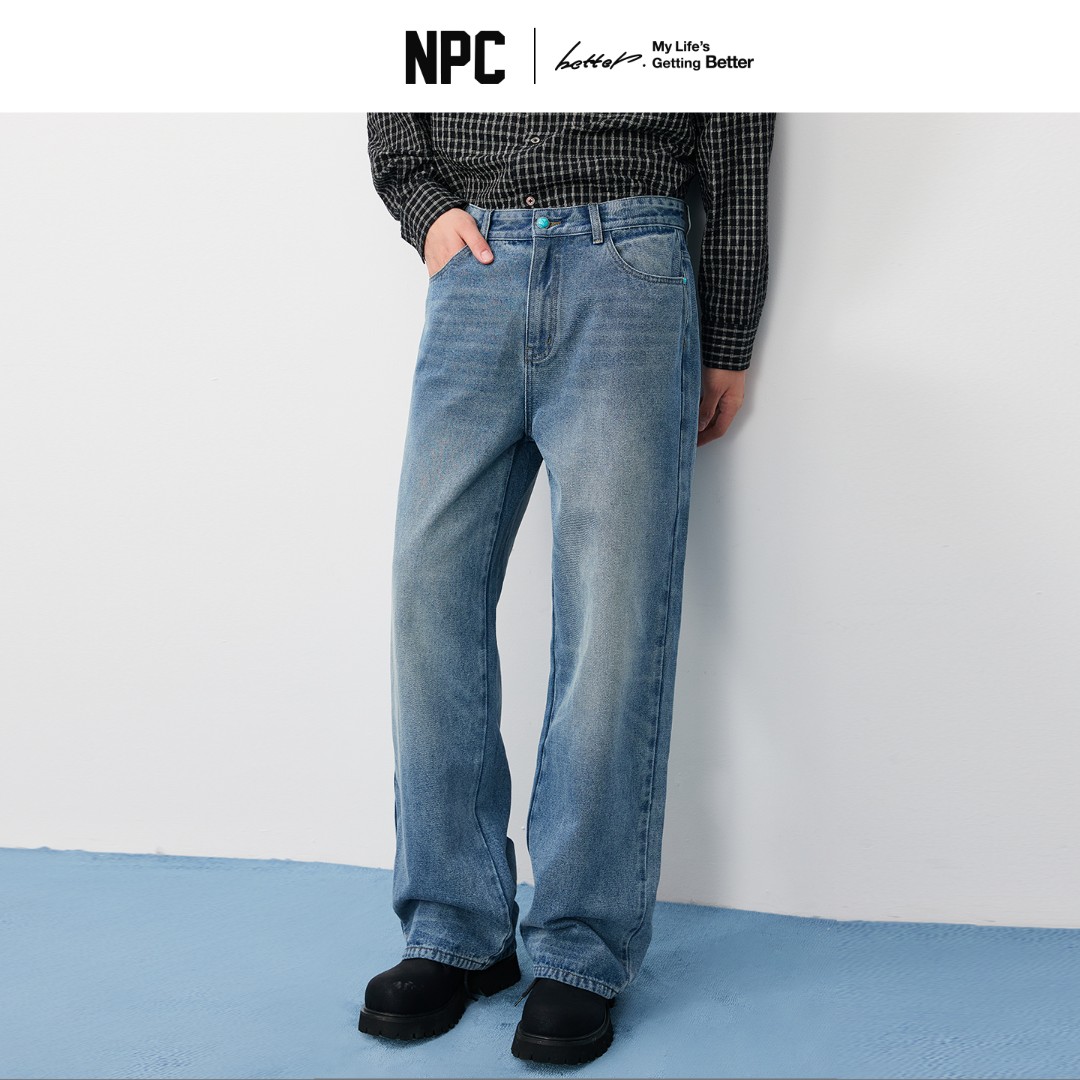 NPC潮牌重磅水洗仿【绿松石】纽扣直筒牛仔裤男休闲百搭NP57DT61