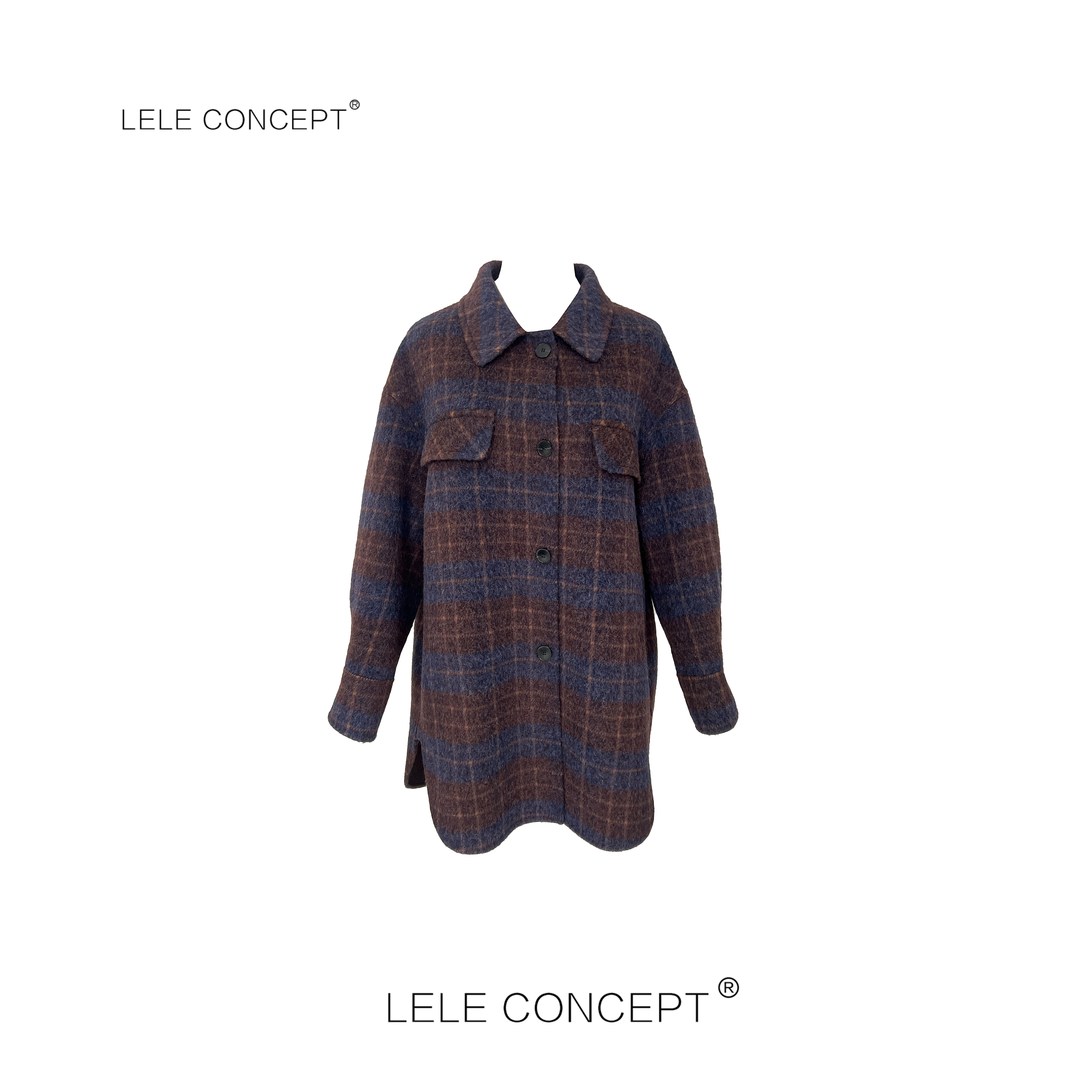 LELE CONCEPT丨【如一】都市洋气时尚复古翻领格子大衣Y0657
