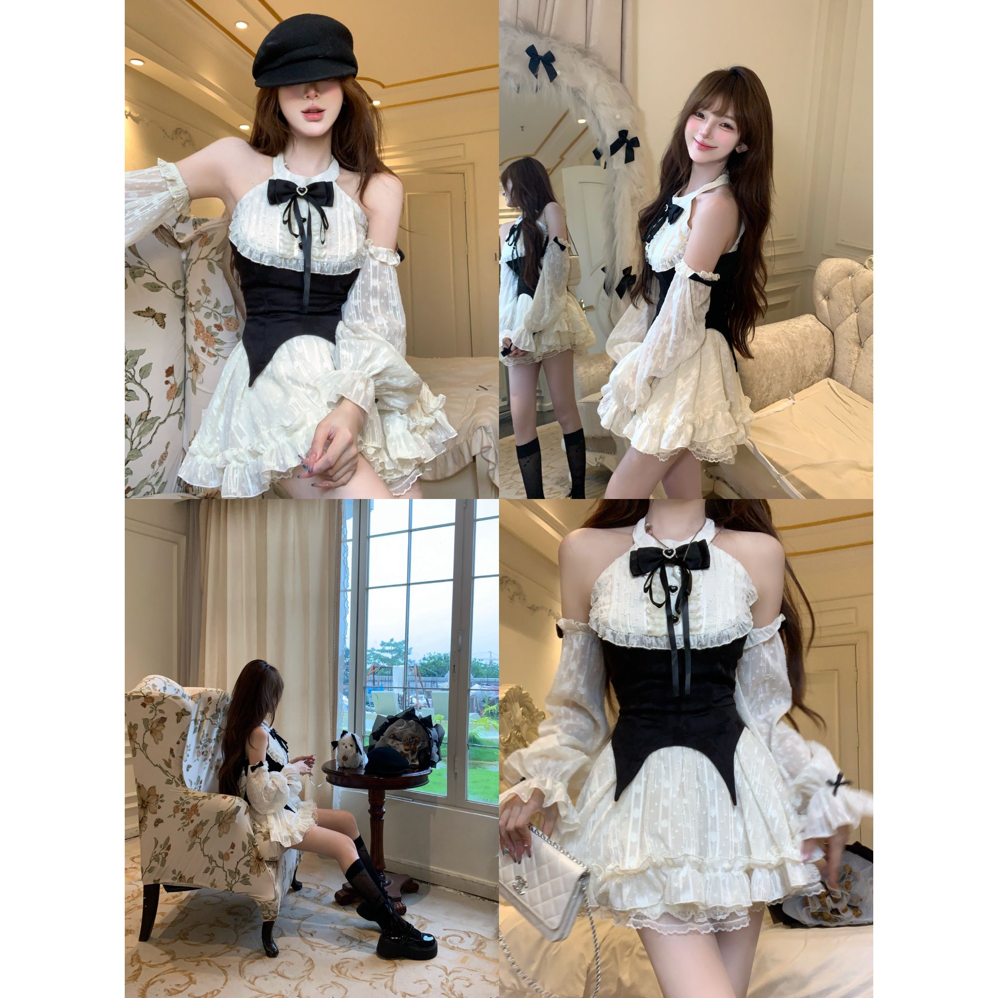 瑞茜·威瑟斯 伯爵千金 法式宫廷风小众设计拼接连衣裙 R66192H