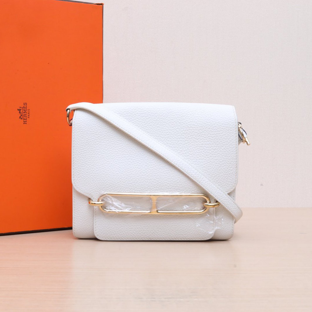95新 Hermes/爱马仕 单肩包猪鼻子23白色 TC皮框R P205944998