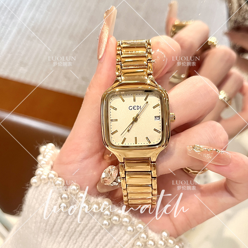 【萝伦】时尚个性方盘钢带手表气质潮流百搭女士手表腕表 52112