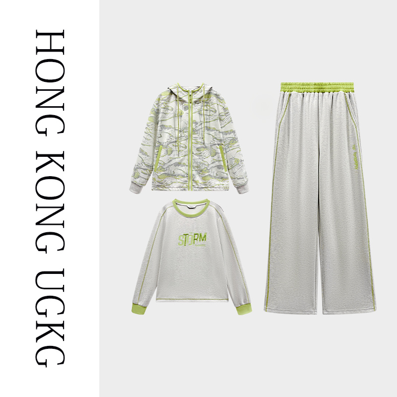 香港UGKG春秋外套女妈妈装运动服套装2025新款秋季卫衣裤子三件套