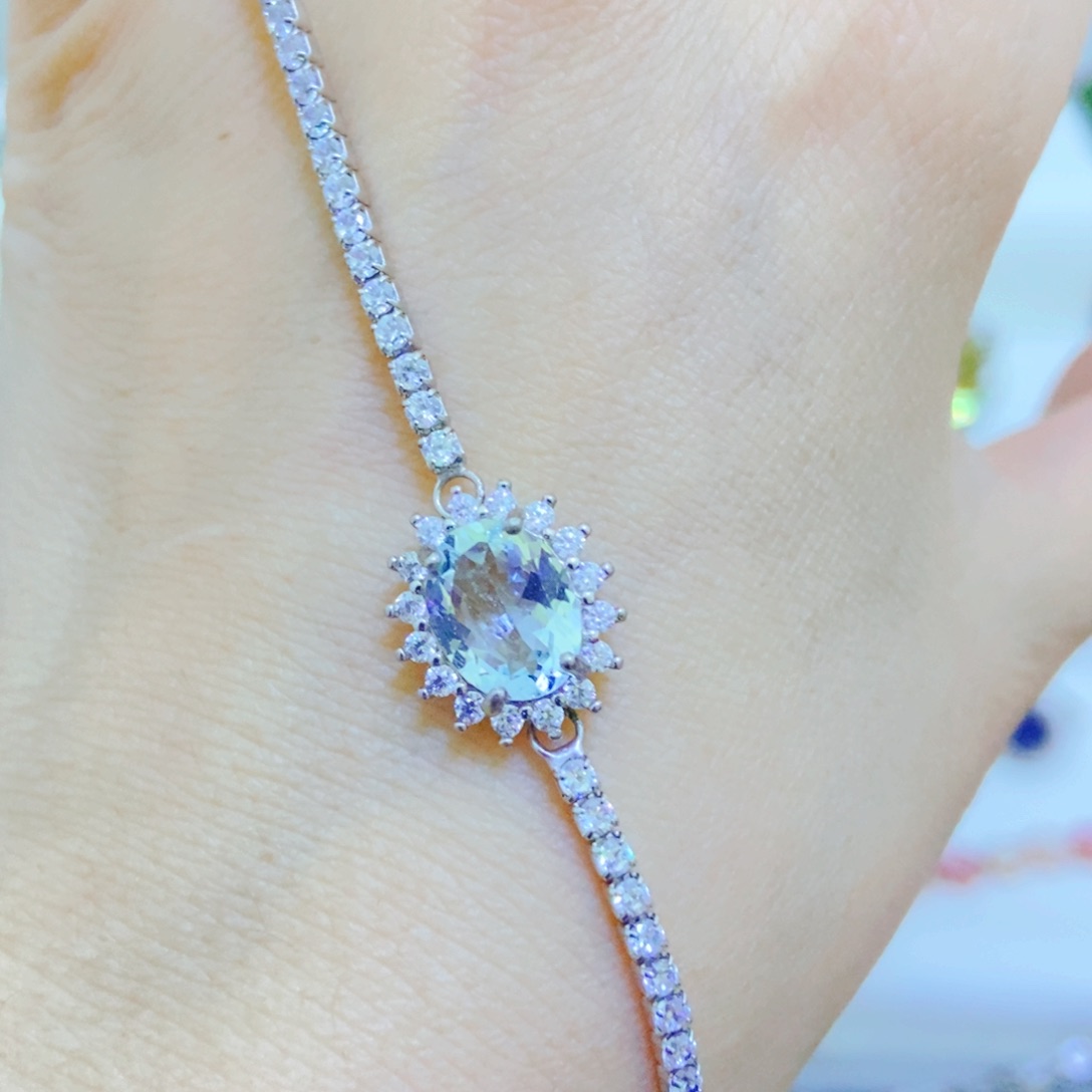 银S925镶嵌手链海蓝宝石