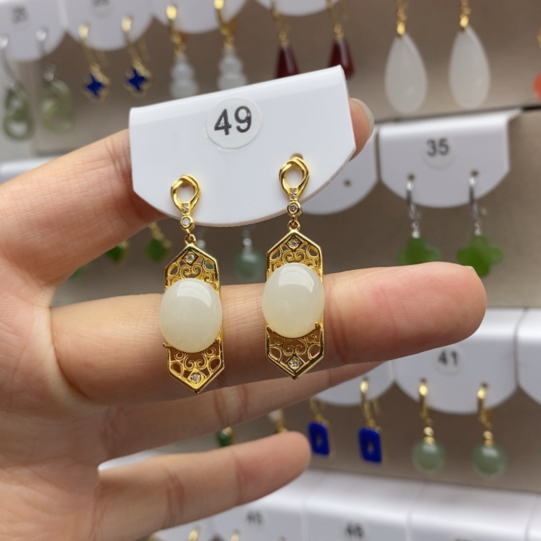 银S925镶嵌和田玉耳饰