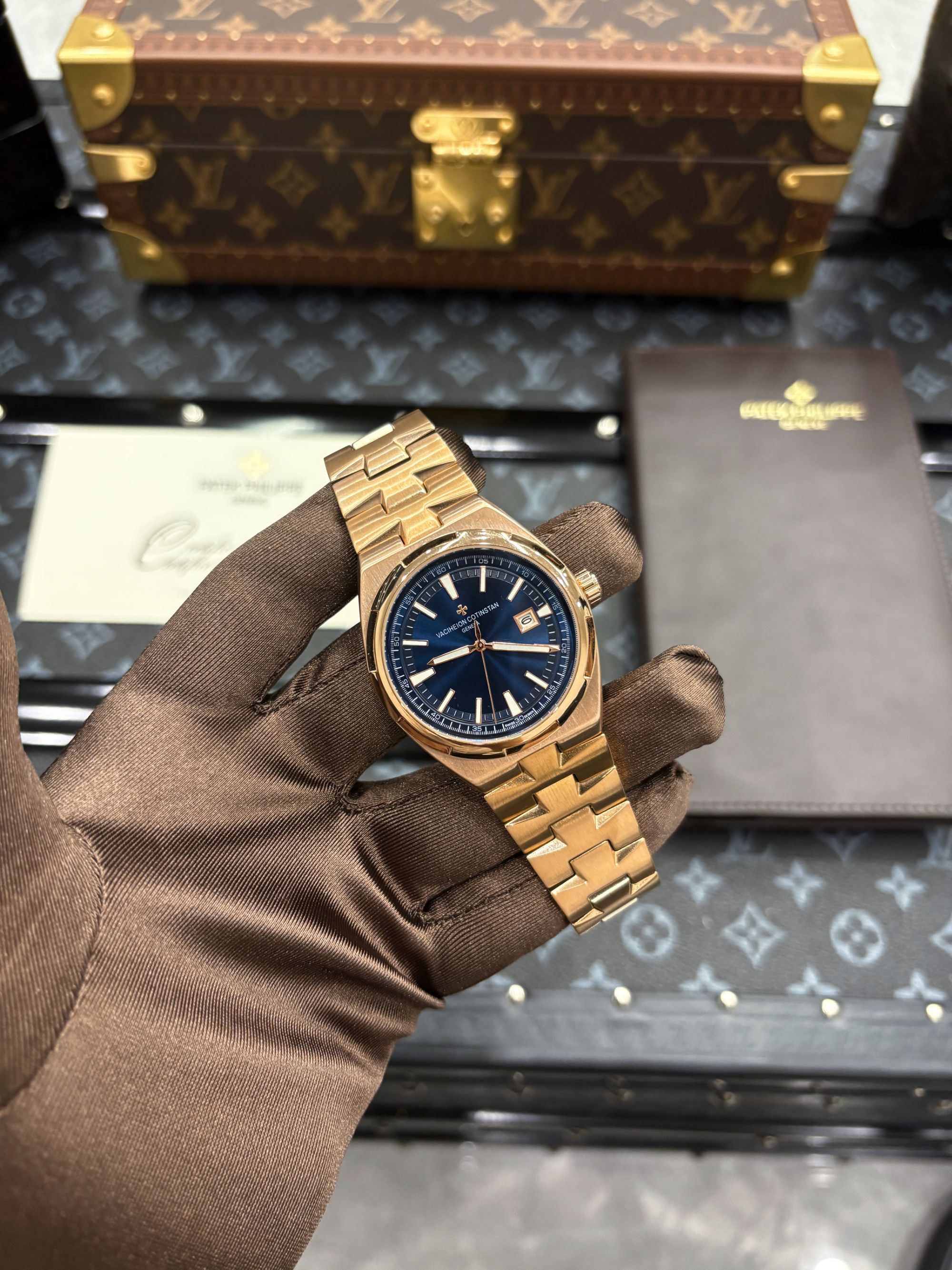 全新4500V/ 玫瑰金/蓝面/全自动机械表【港口直发】