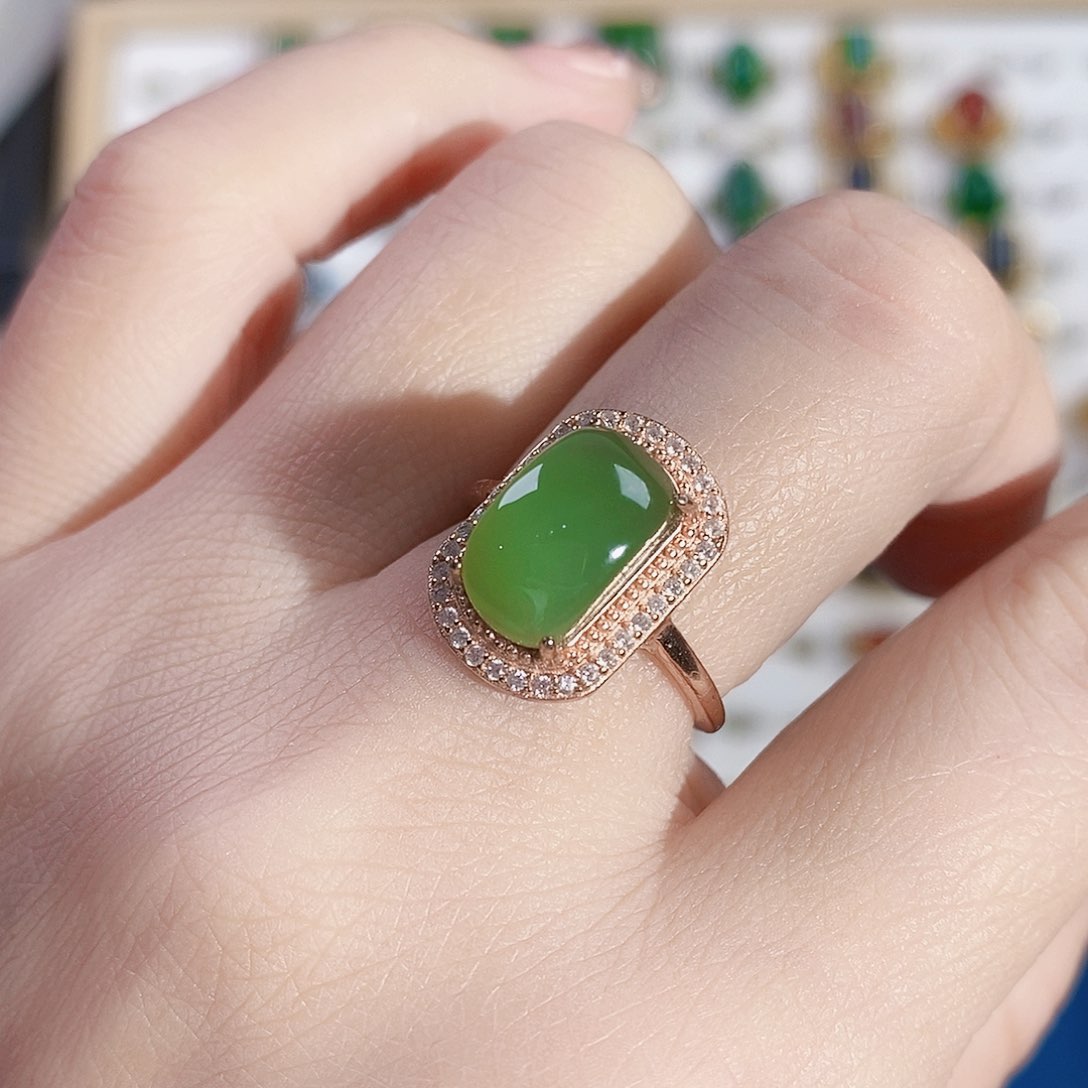 和田玉（碧玉）戒指银S925镶嵌