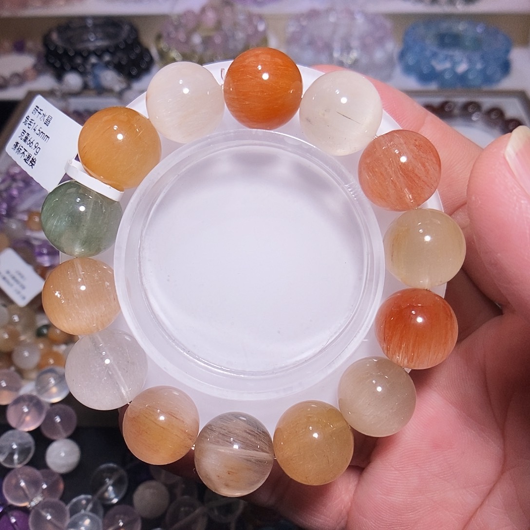 未镶嵌手链水晶高级彩兔毛14.8mm