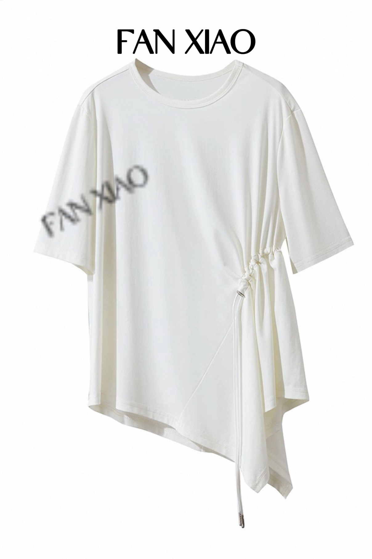 FANXIAO 2025夏新款极简雅纱棉宽松短袖不对称设计T恤上衣女-8867