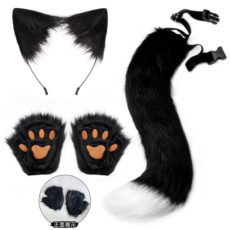 情侣兽爪猫爪手套半指cosplay漫展道具可爱长毛绒万圣节手套欧美