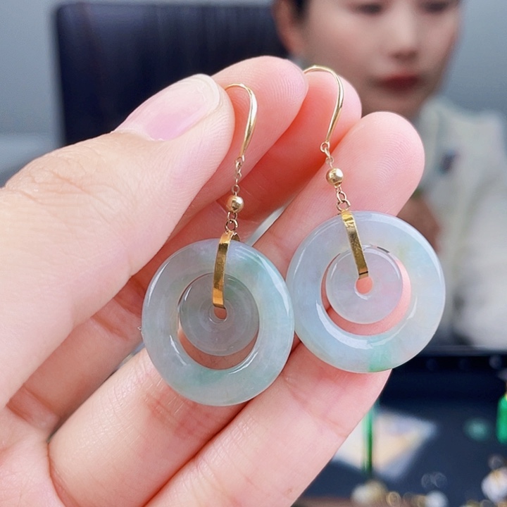 翡翠耳饰18K金镶嵌饰品