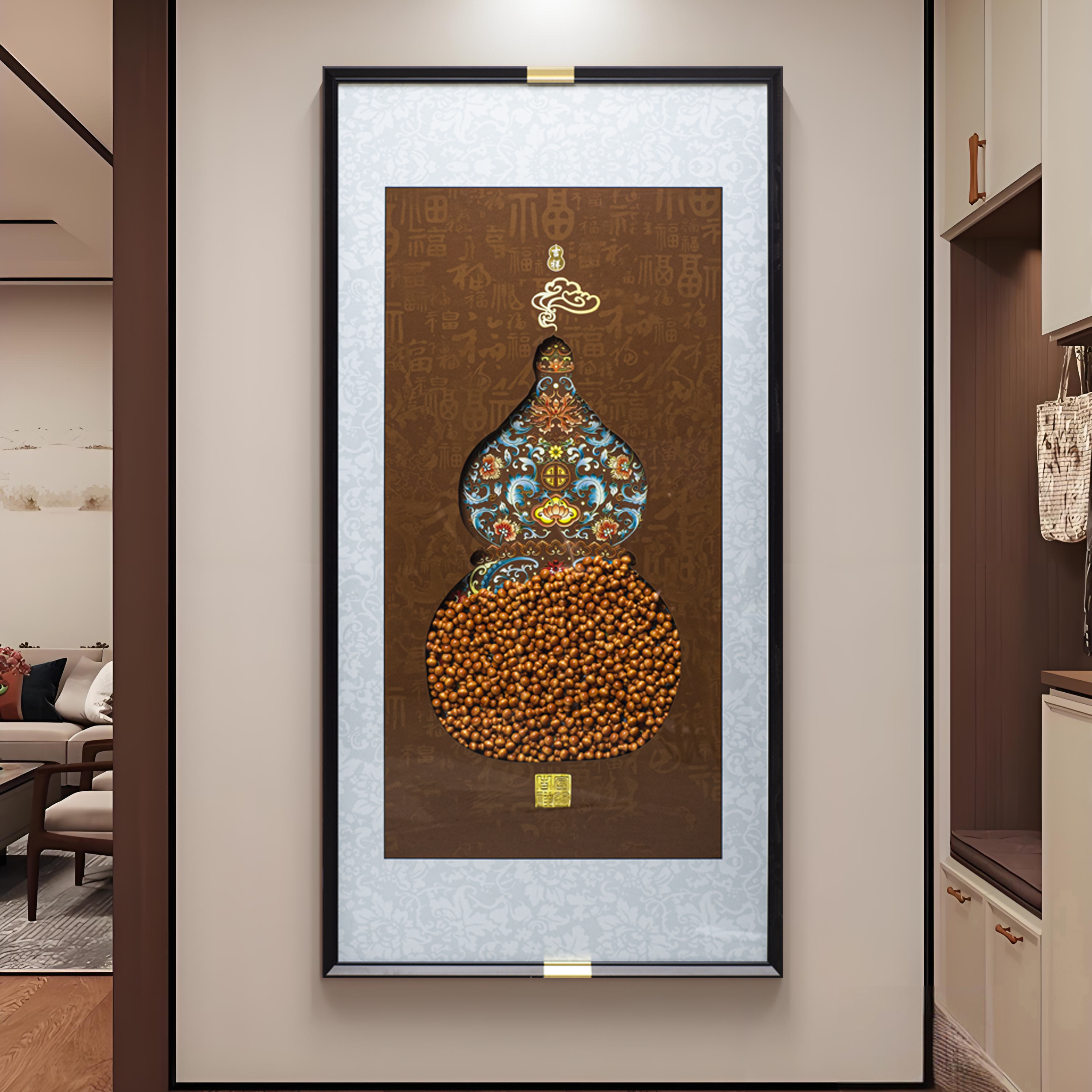 福禄双全立体实物画中式风格适用于客厅书房等场所装饰葫芦80160