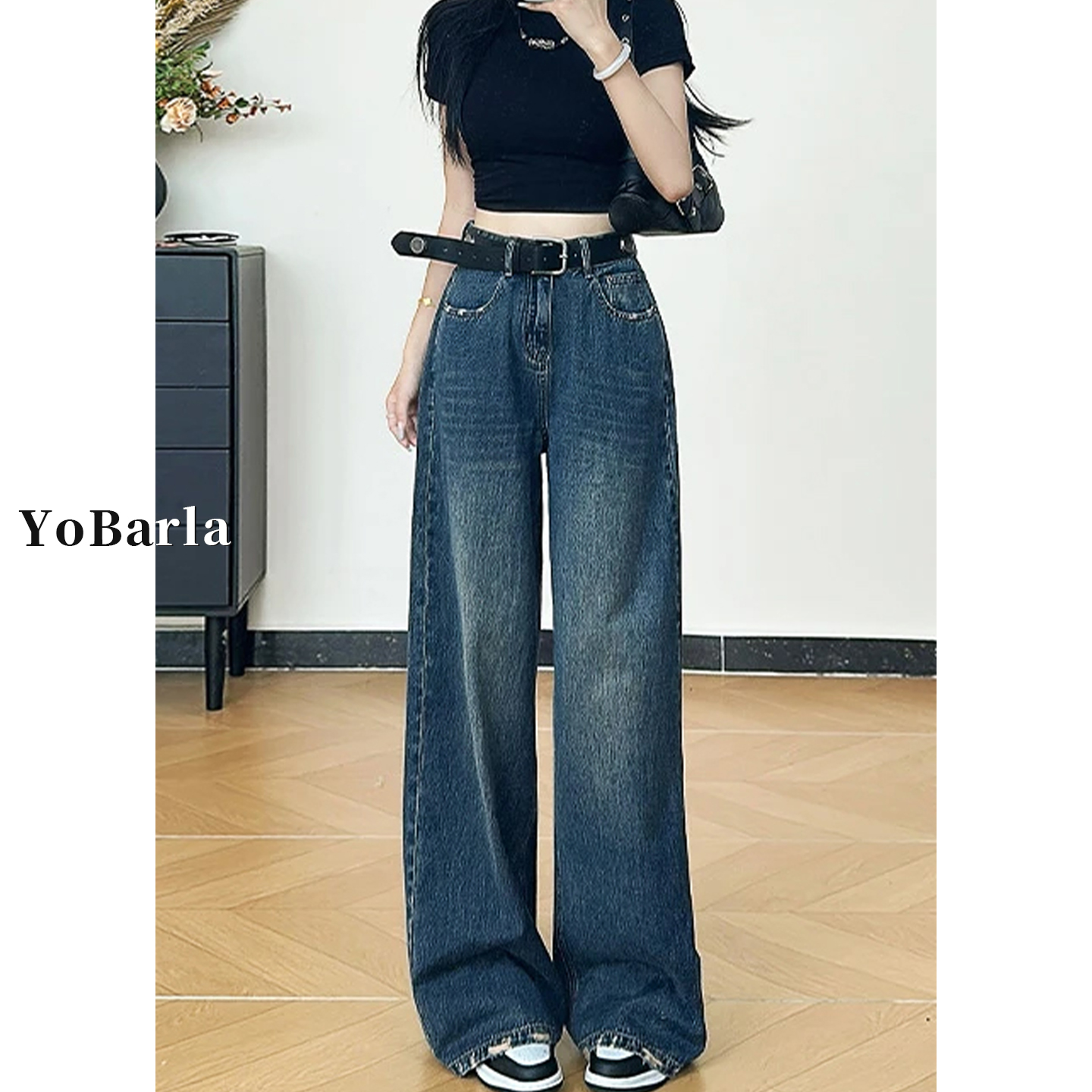 复古直筒牛仔裤女秋冬新款梨型身材胖mm大码显瘦宽松垂感阔腿裤子