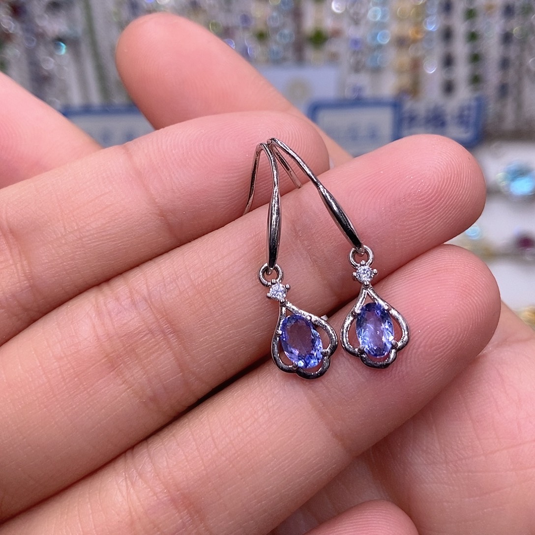 坦桑石银S925镶嵌耳饰