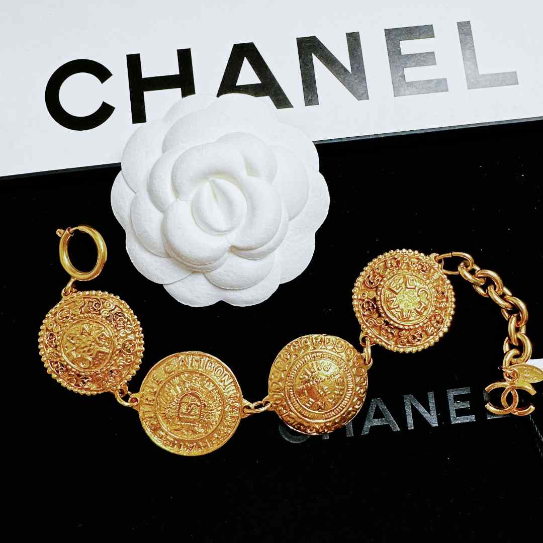 95新 Chanel/香奈儿 柚礼中古/香奈儿素金金币手链LZ311399