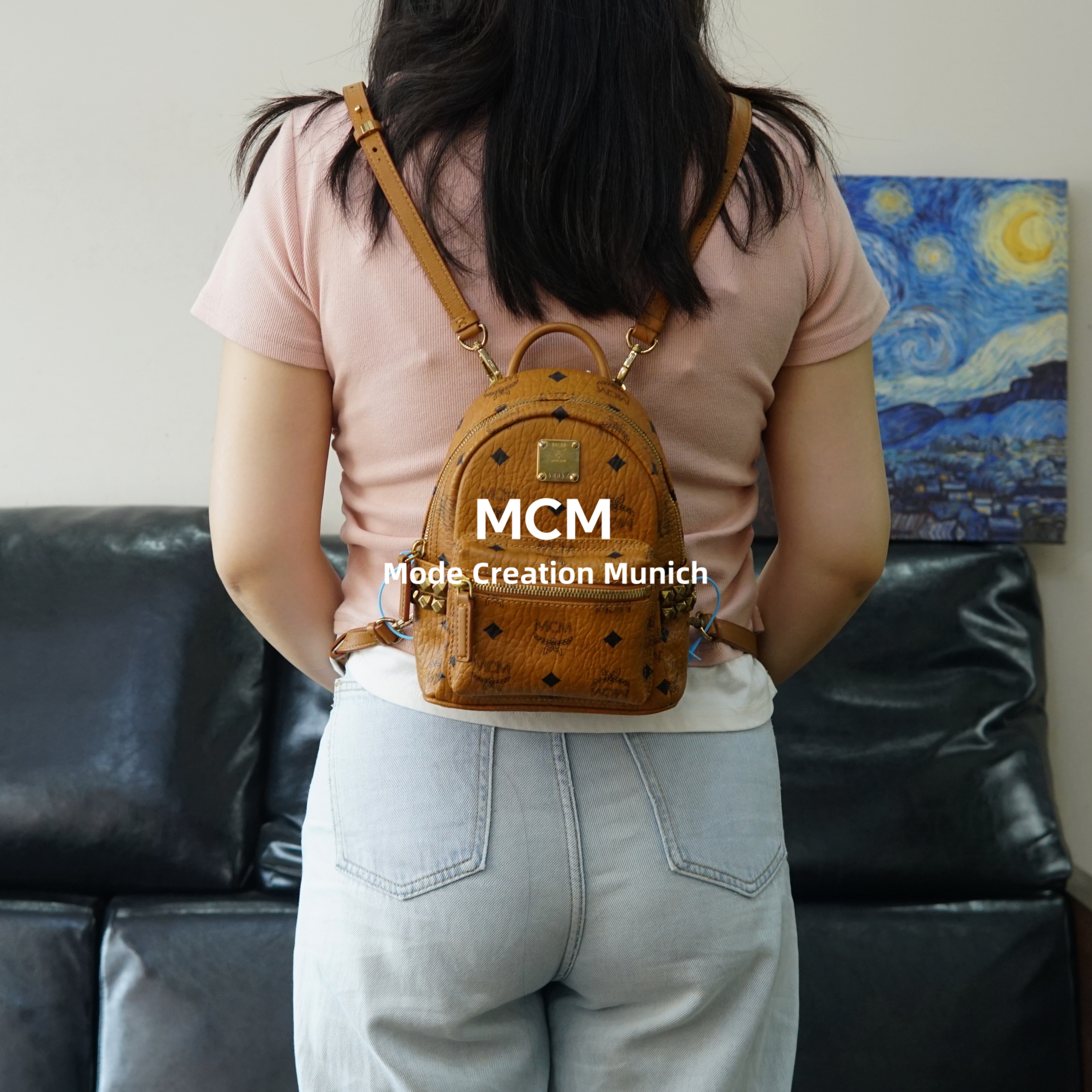 95新 MCM 干邑色双肩包/EE05729085/9085