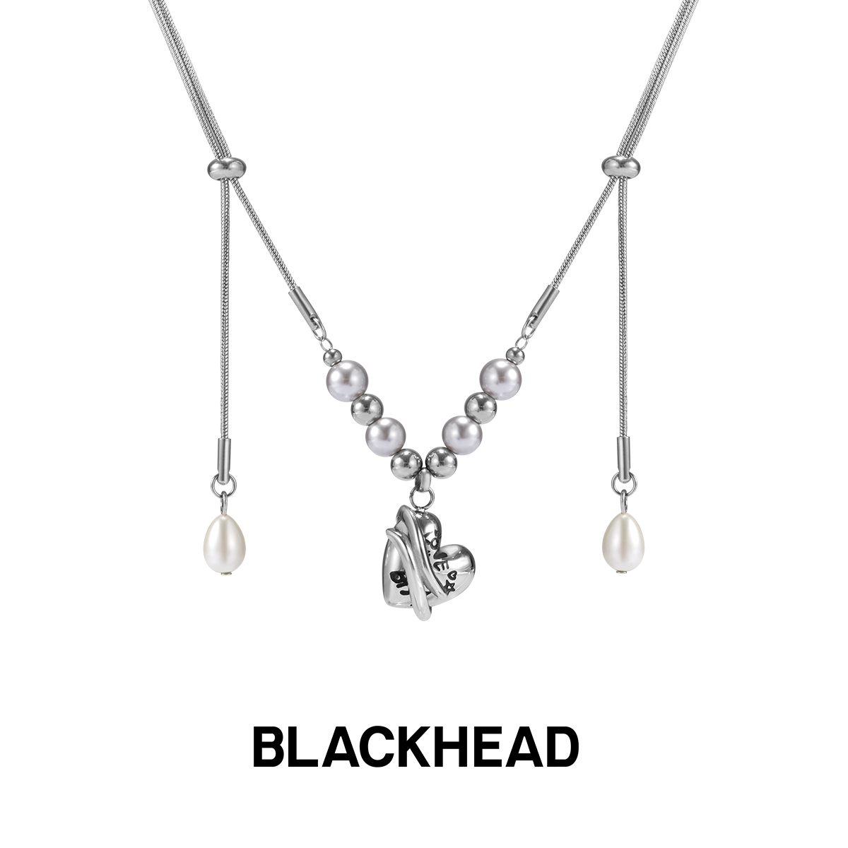 BLACKHEAD 钛钢仿珍珠项链 涂鸦爱心珍珠抽拉项链