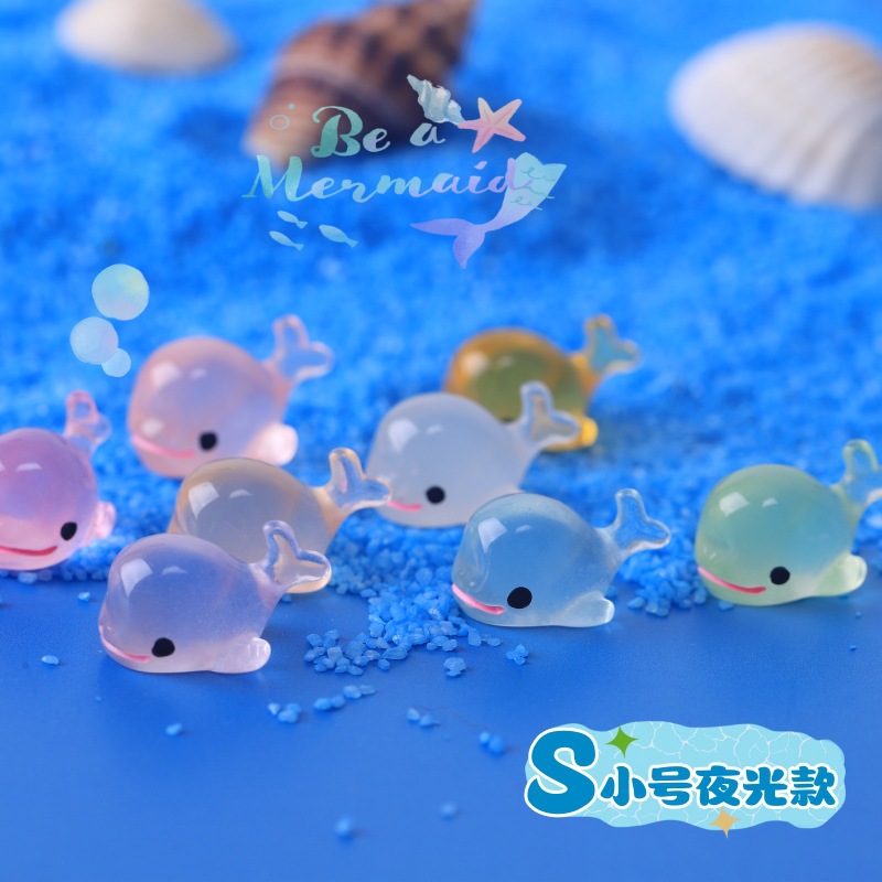 可爱夜光立体小鲸鱼气泡鲸鱼电镀UV幻彩树脂摆件海洋动物小号处理