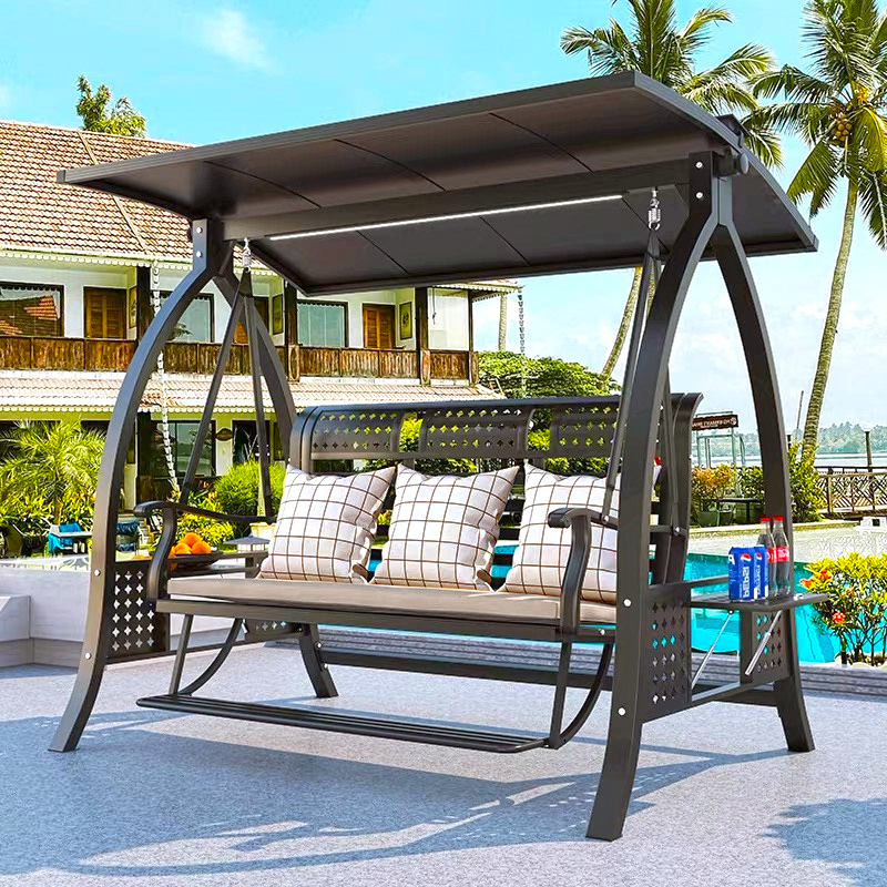 秋千户外庭院太阳能灯摇椅铸铝阳台室外休闲吊床椅家用别墅荡秋千