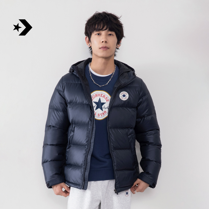 匡威秋冬新品男中长款羽绒服保暖连帽面包服CONVERSE MCJ213