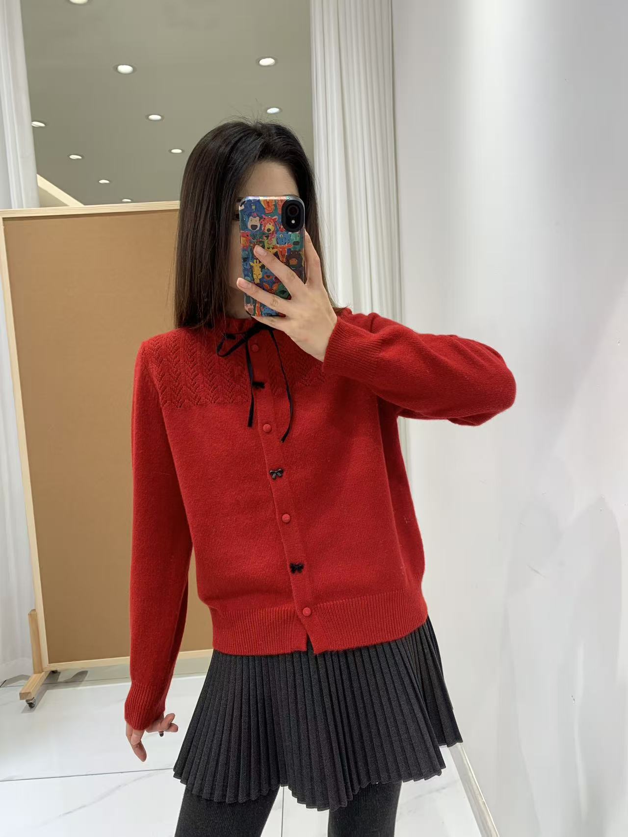 可米 新款气质时尚百搭设计感小香风蝴蝶结羊毛衫 77861（衣长55）