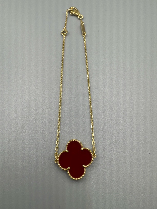 重金单花手链18K金红玛瑙13mm四叶草手链18k金链子
