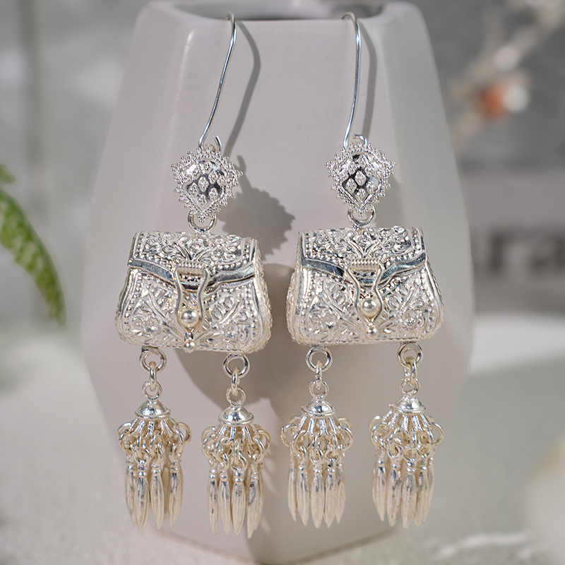 925银耳饰 泰银精工手工制作小众设计银包耳环