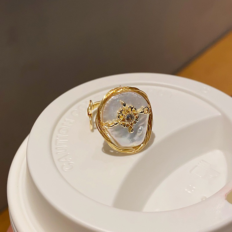 铜合金仿珍珠戒指 饰品原创设计活口小众指环拼色法式复古