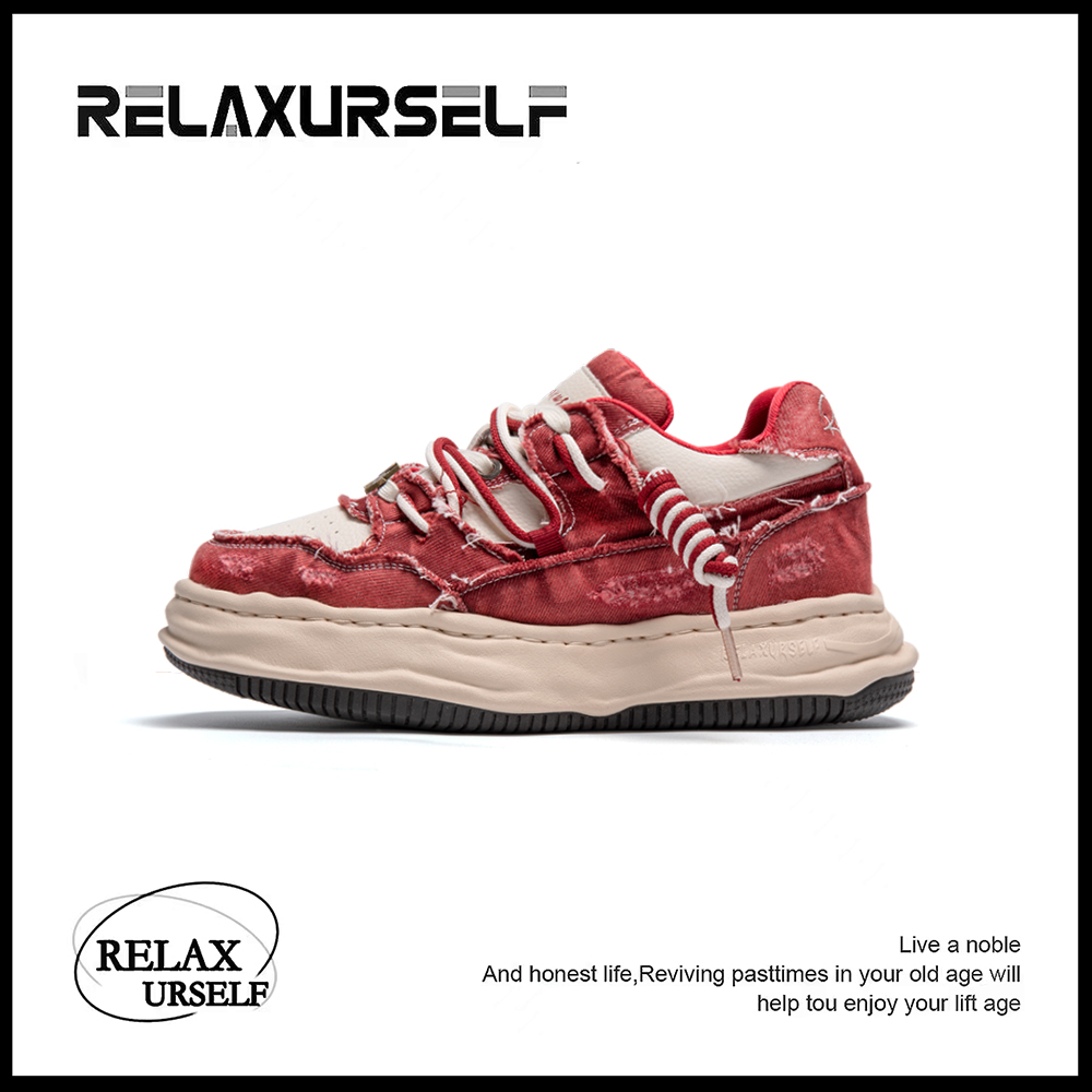 RELAXURSELF【萌小猫同款】水洗牛仔复古低帮休闲鞋运动增高情侣鞋