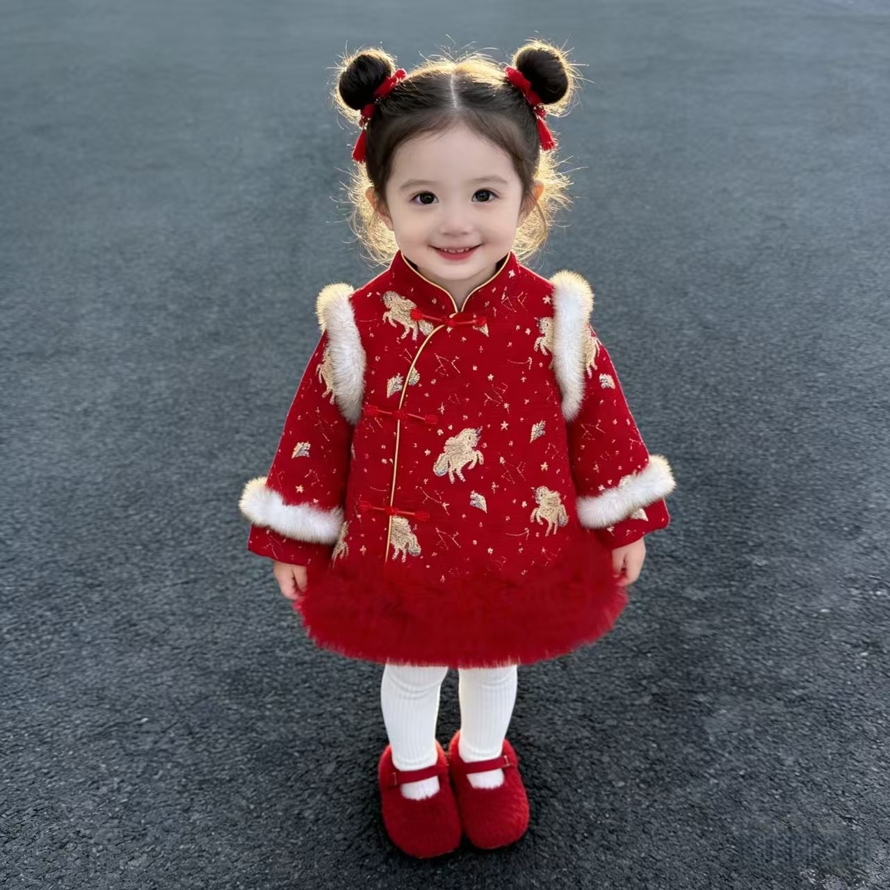 中式加厚2025宝宝连衣裙唐装女童国风加绒旗袍周岁儿童拜年