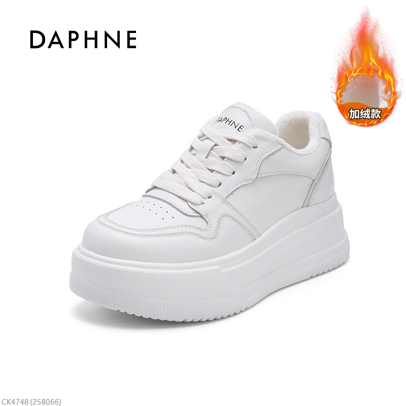 达芙妮头层牛皮休闲鞋2025冬季新款加绒保暖女鞋增高厚底板鞋女JJ