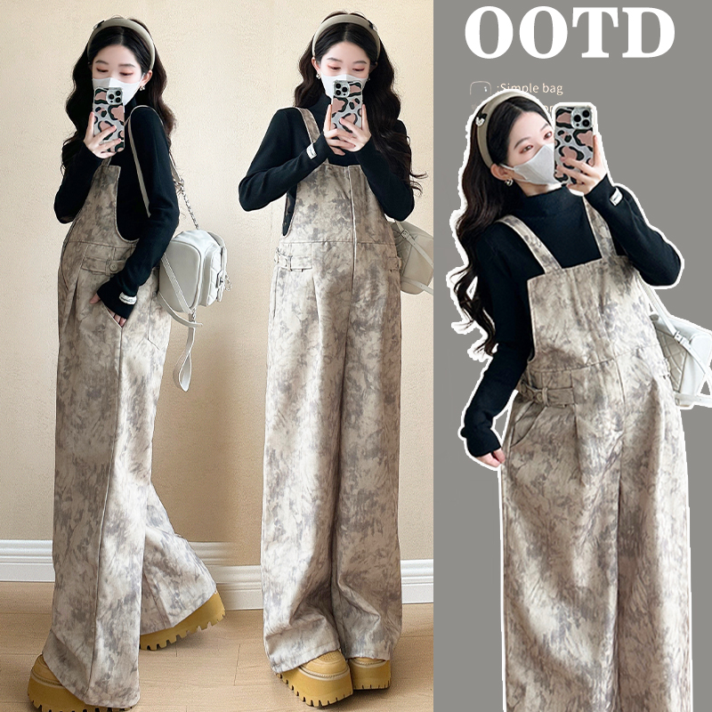 【安安】2025新款孕妇背带裤春秋气质小个子时尚套装