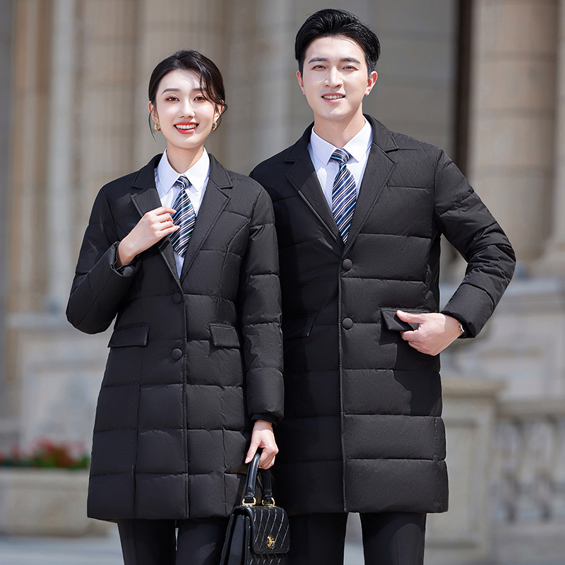 秋冬新款防风棉服中长款加厚保暖职业气质销售银行工作服纯色2320