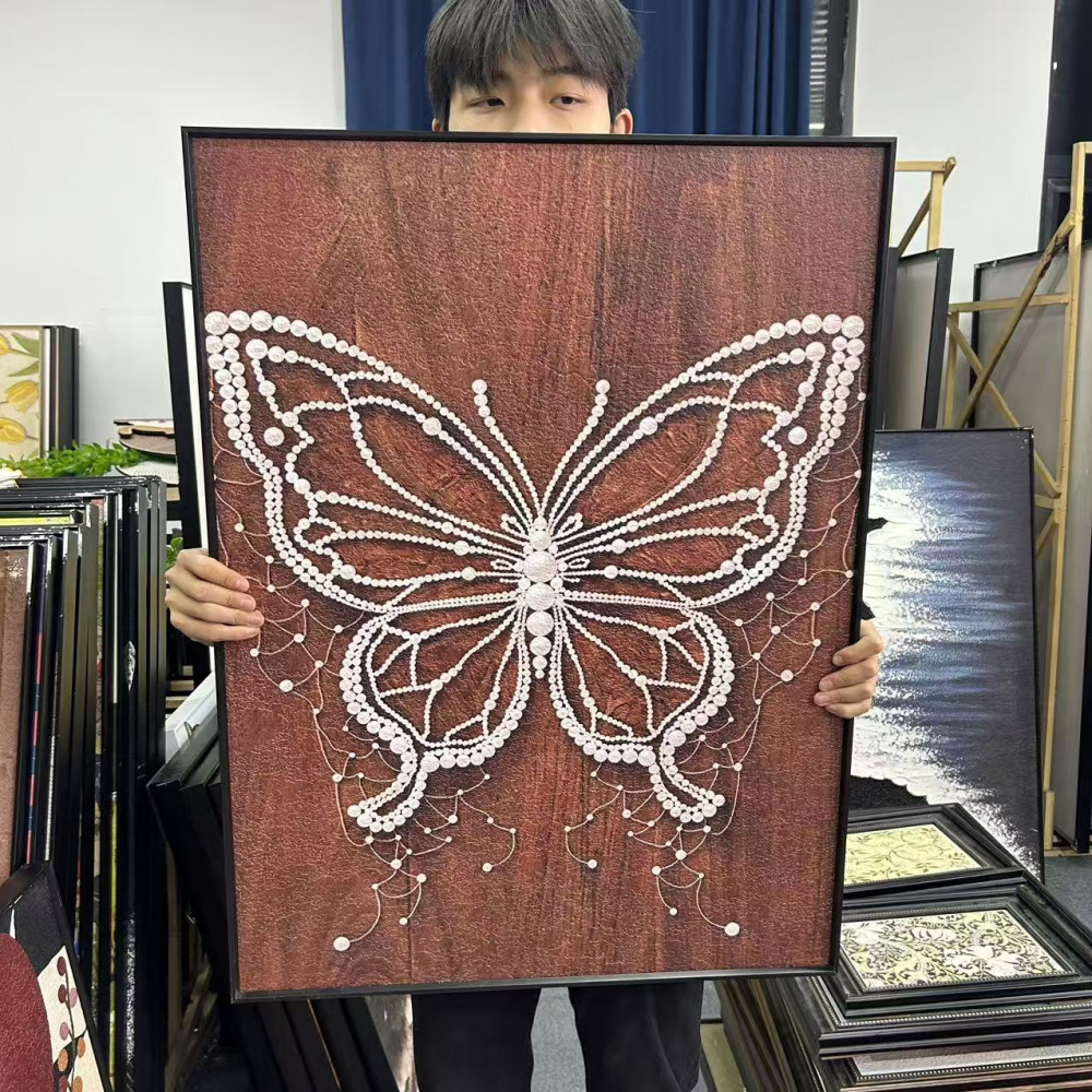 中古风高级感客厅装饰画法式复古沙发挂画咖色蝴蝶6080装饰画G120