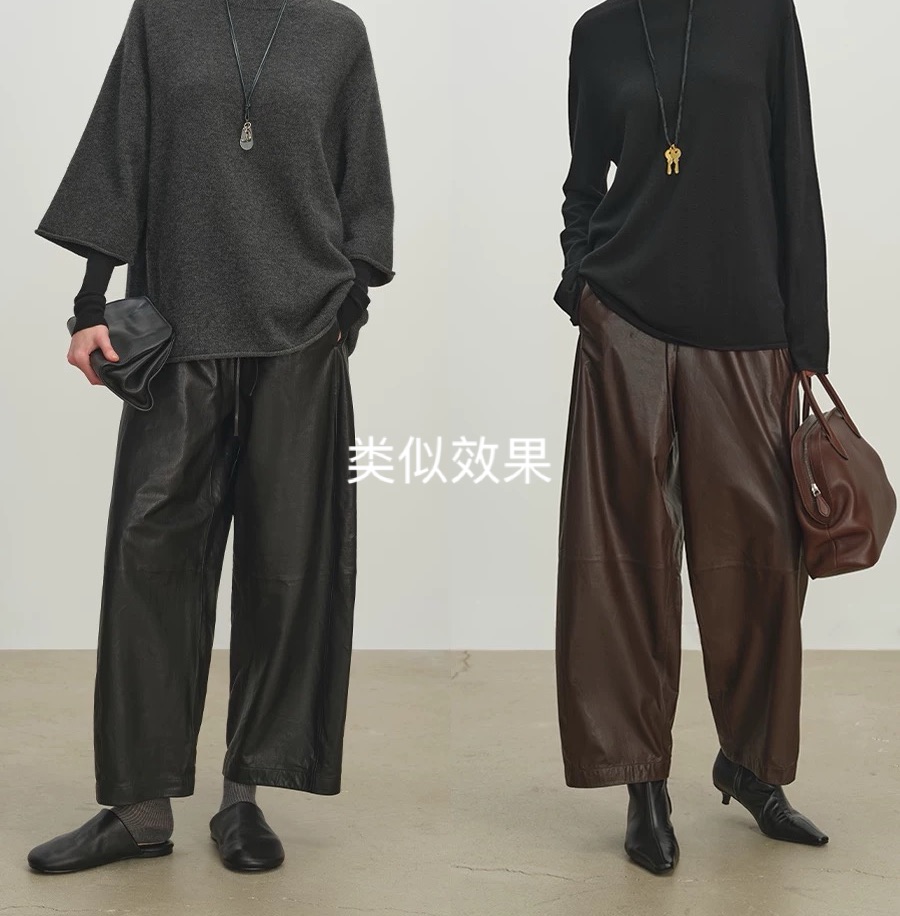 [奕奕]复古 柔软九分皮裤 
