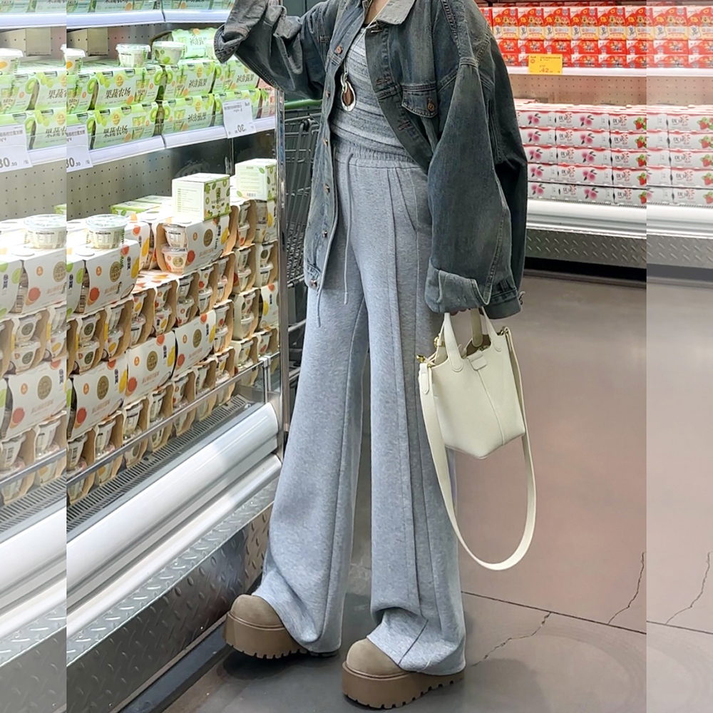 【秋上新】胖mm显瘦松紧腰直筒喇叭休闲裤200斤加大码女装_501_DD
