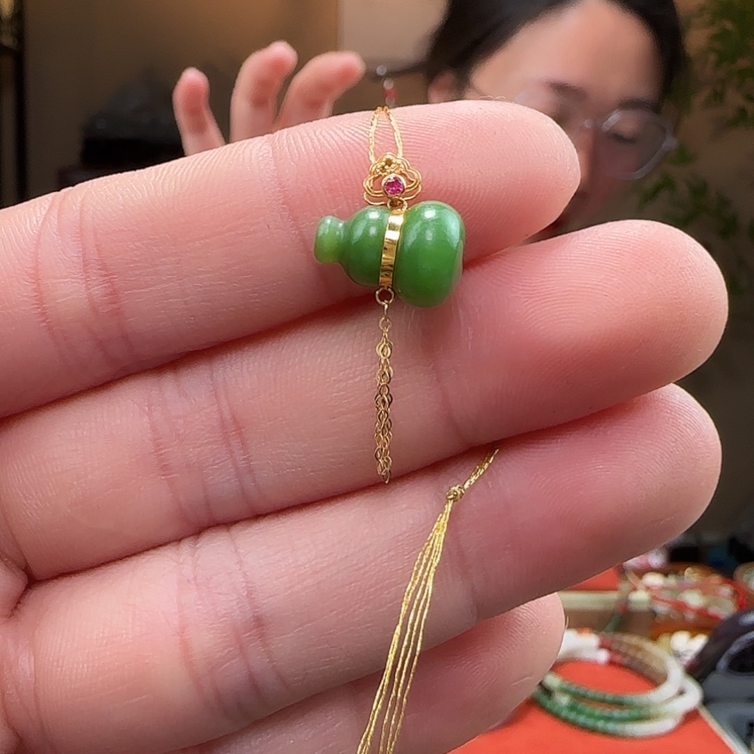 和田玉项链18K金镶嵌