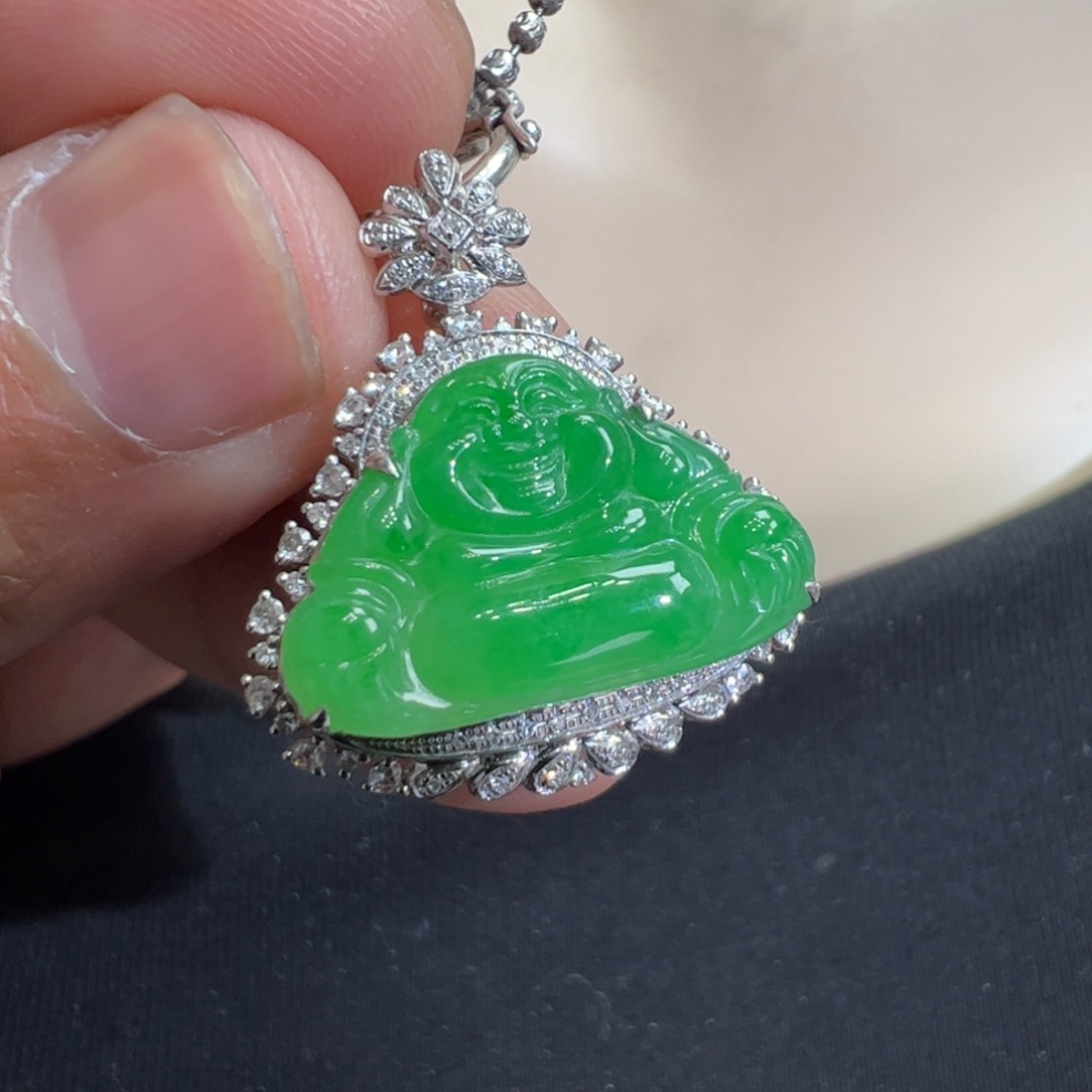 翡翠吊坠(不含链)18K金镶嵌