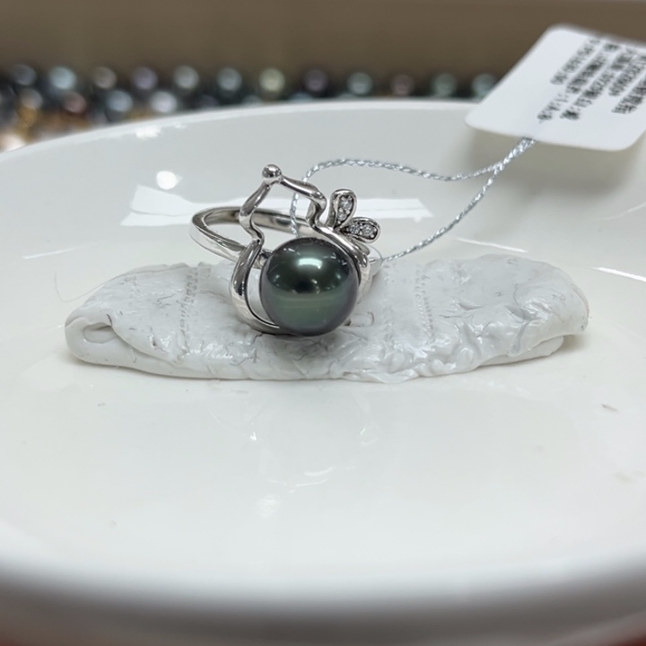 银S925镶嵌戒圈海水珍珠9mm12号