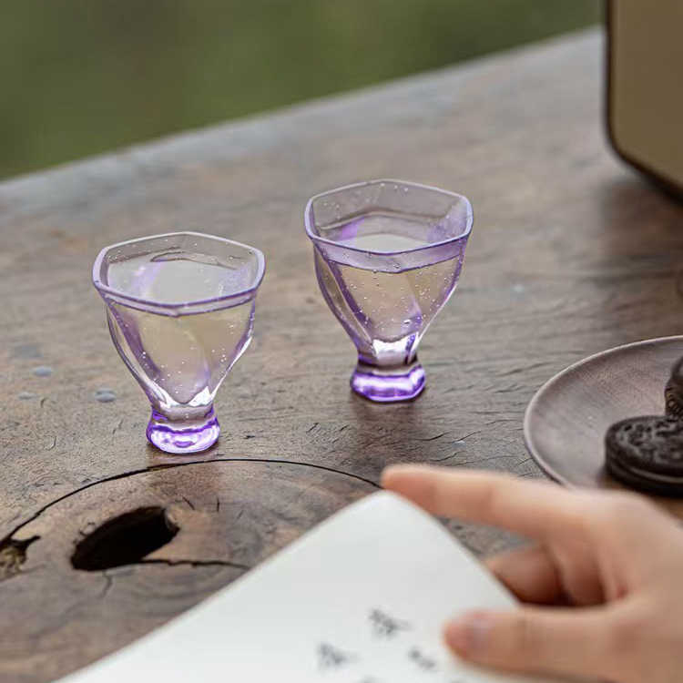 新中式小众水晶玻璃茶杯纯手工星空小花朵酒杯气泡主人杯精致女生