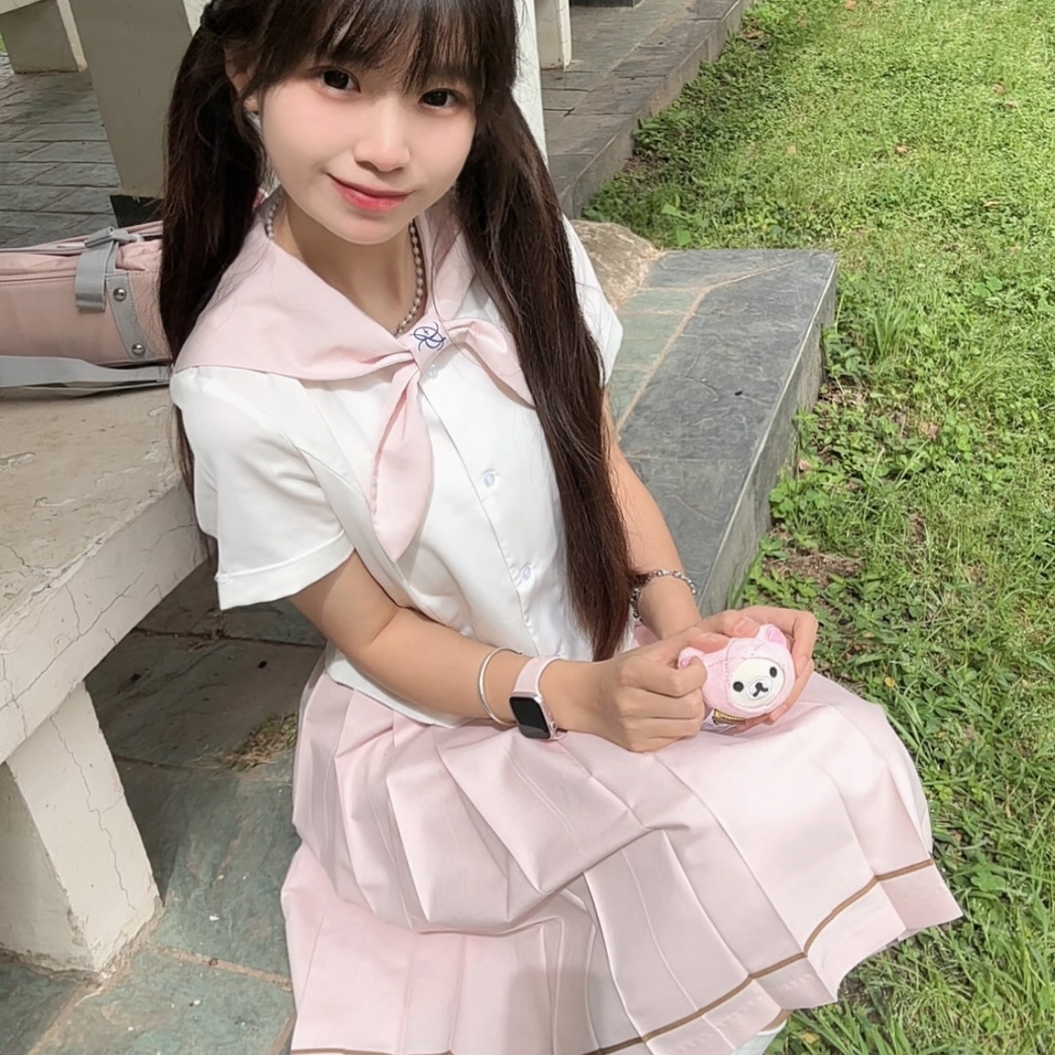 一封信【奶油芙芙】jk兔耳衬衫粉色收腰短袖可爱甜美制服衬衫