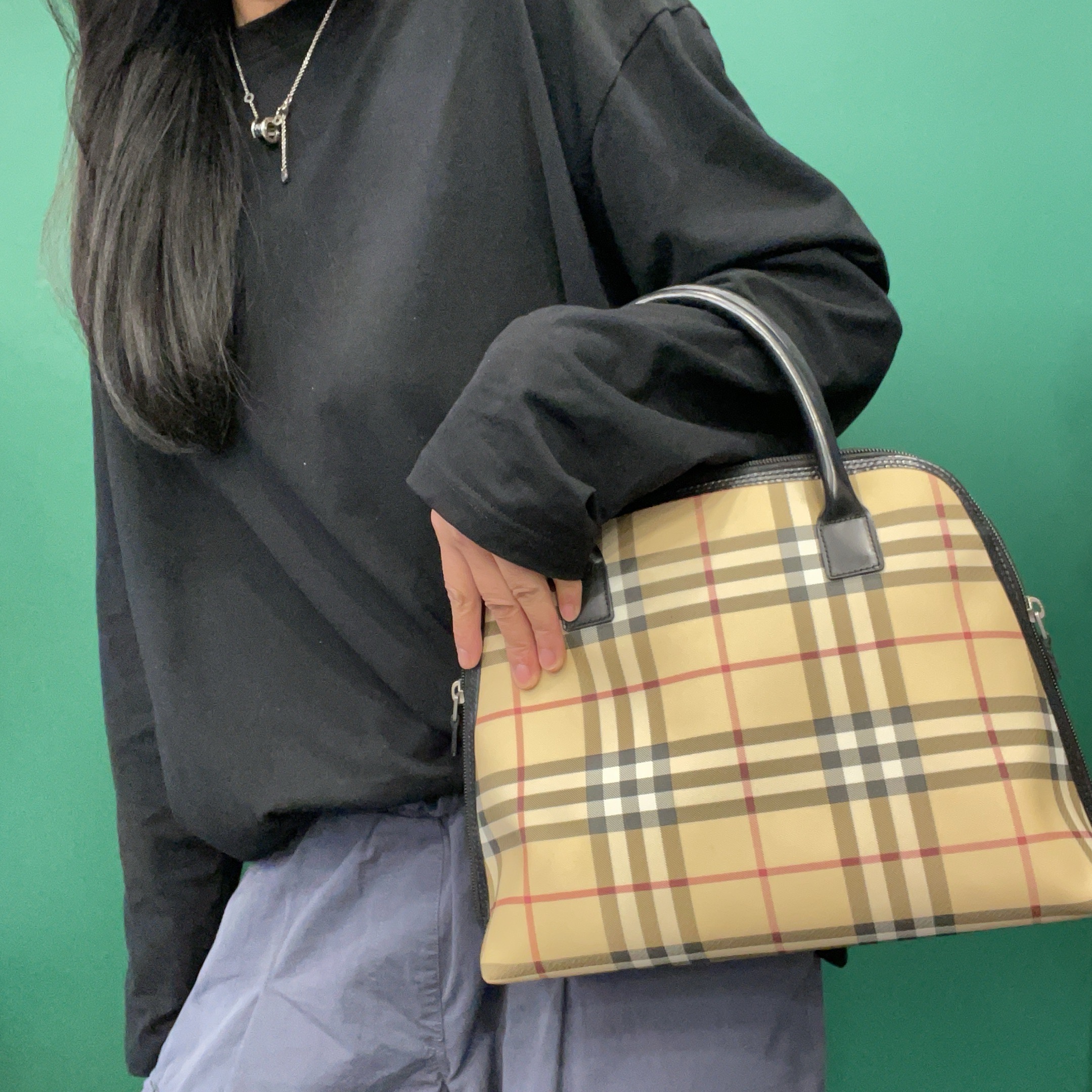 95新 BURBERRY/博柏利 【KK】 03 1121 格纹贝壳手提单肩包