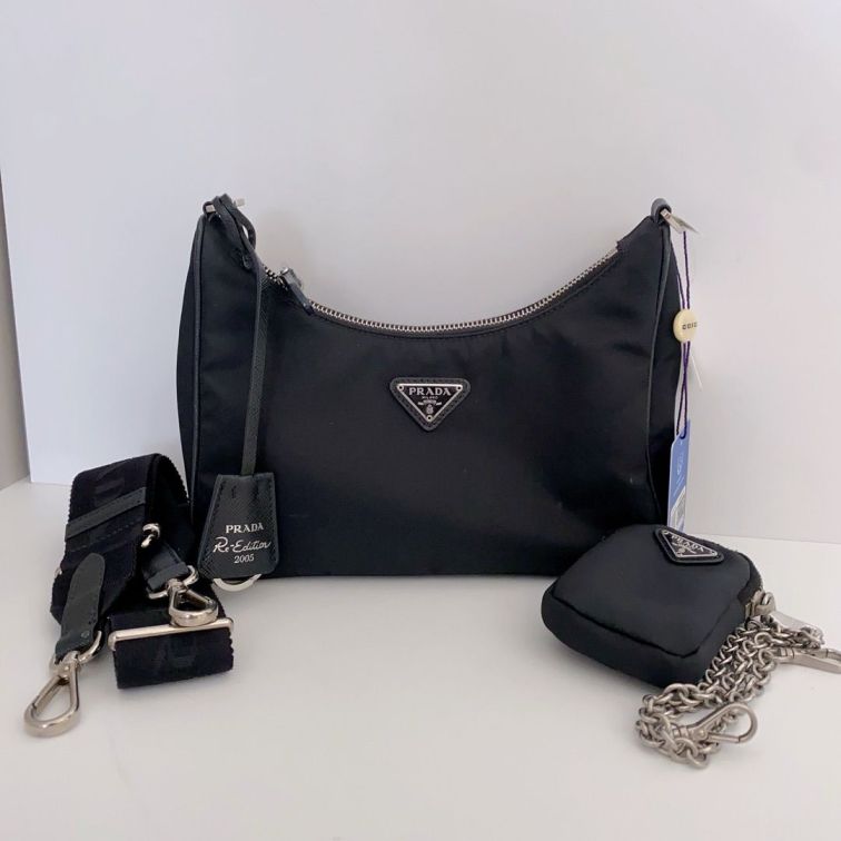 95新 Prada/普拉达 黑色新款三合一链条包 单肩女包15340721二奢