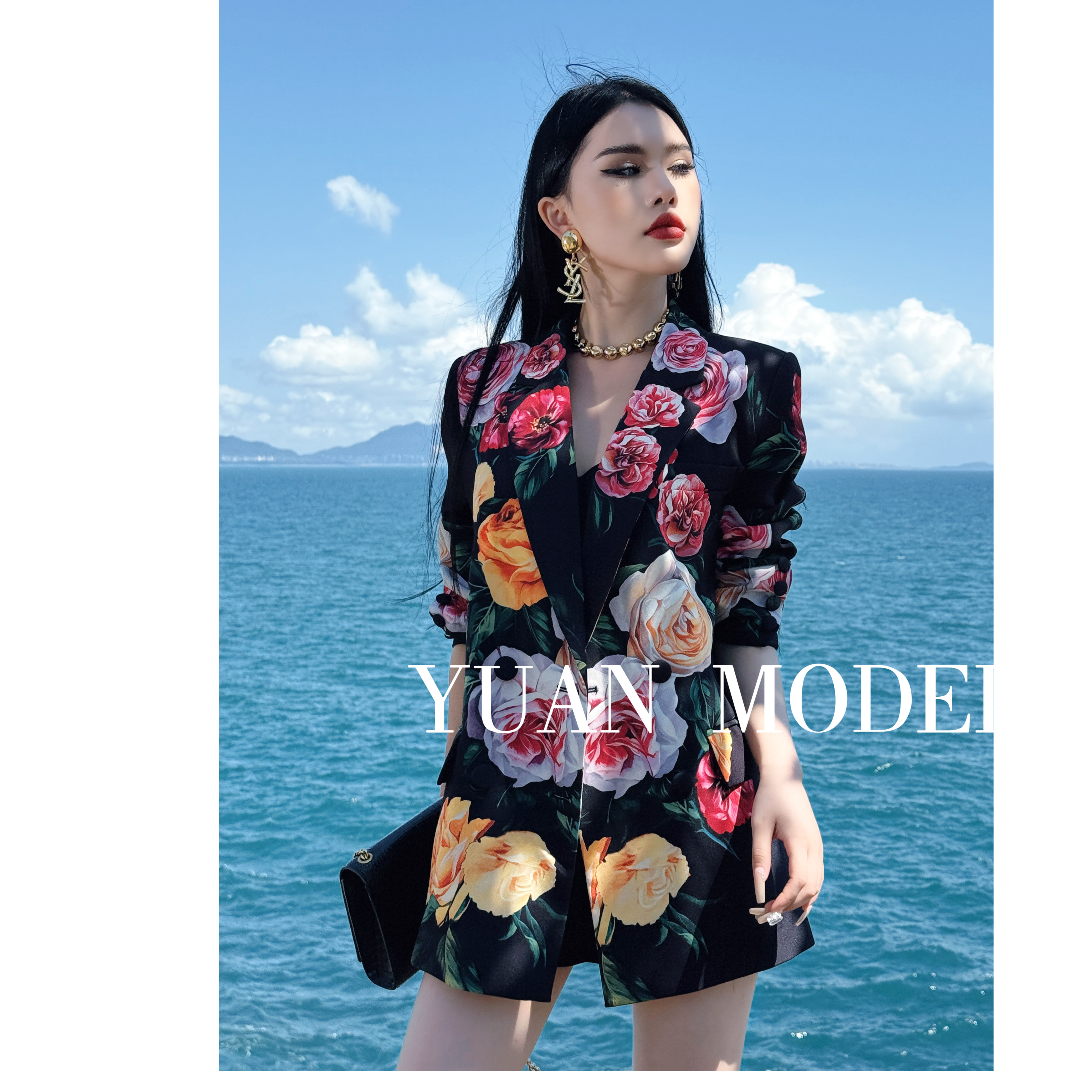 【YUAN MODEL】【风情万种】 春装玫瑰花时装西装原创外套气质 021742
