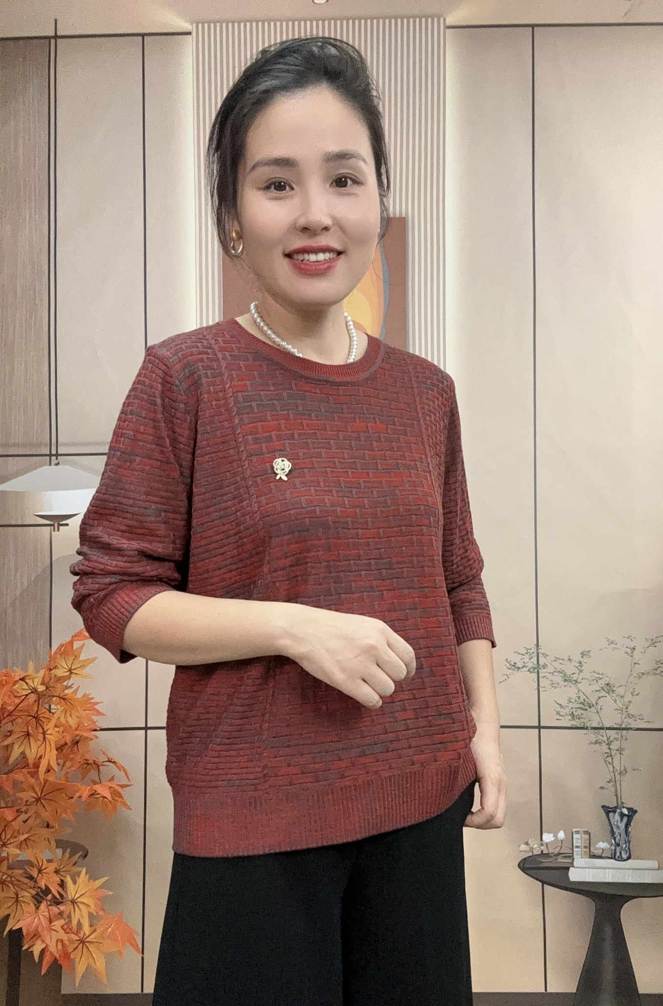 圆领百搭中老年妈妈装春秋毛衣女极简风气质毛针织衫宽松时尚