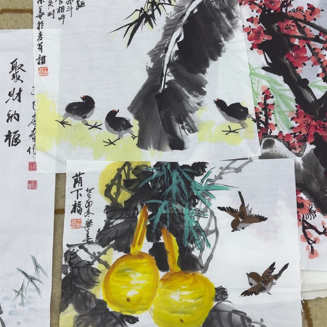 国画两张花鸟作品童