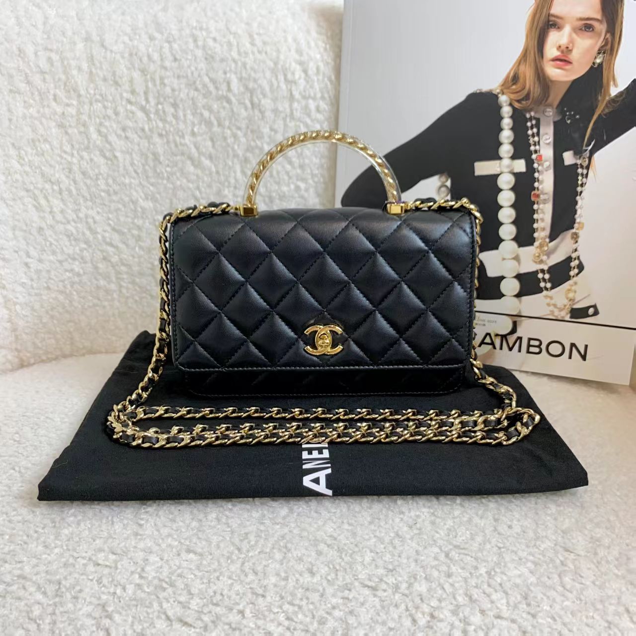 99新 Chanel/香奈儿 壹臻/黑金亚克力手柄woc包80993129/12期免息